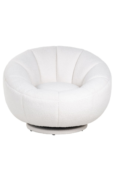 Голямо кръгло кресло "Arteas" дизайн 1970 в бяло къдраво кадифе