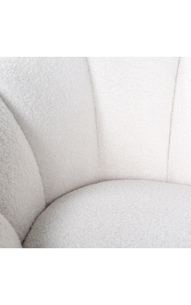 Large round &quot;Arteas&quot; armchair design 1970 in white curly velvet