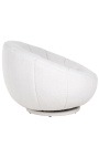 Grande poltrona redonda "Arteas" design 1970 em veludo branco encaracolado