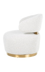 Swivel armchair "Adriana" white curly velvet and golden stainless steel