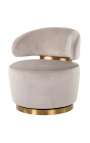 Fauteuil pivotant "Adriana" velours beige et acier inoxydable doré