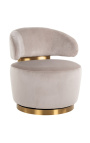 Fauteuil pivotant "Adriana" velours beige et acier inoxydable doré