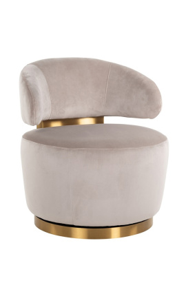 Fauteuil pivotant "Adriana" velours beige et acier inoxydable doré