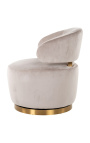 Fauteuil pivotant "Adriana" velours beige et acier inoxydable doré