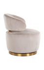 Fauteuil pivotant "Adriana" velours beige et acier inoxydable doré