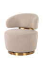 Swivel armchair "Adriana" beige curly velvet och gyllene rostfritt stål