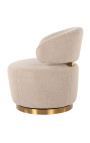 Swivel armchair "Adriana" beige curly velvet och gyllene rostfritt stål
