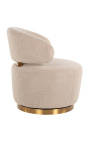 Swivel armchair "Adriana" beige curly velvet and golden stainless steel