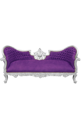 Barock Napoleon III Medaillon Sofa lila Samtstoff und Holz Silber