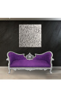 Canapé baroque Napoléon III médaillon tissu velours mauve et bois argent