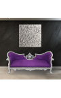 Sofa w stylu barokowym Napoleon III medalion fioletowa aksamitna tkanina i drewno srebrne