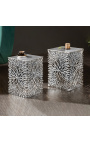 Set of 2 "Cory" side tables in steel and silver metal