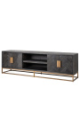 Mueble BOHO 200 cm 4 puertas - roble negro y acero inoxidable