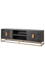 TV cabinet BOHO 200 cm 4 doors - black oak and brass stainless steel