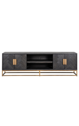 TV-kabinet BOHO 200 cm 4 dører - svart oak og brass rustfritt stål