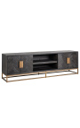 Mueble BOHO 200 cm 4 puertas - roble negro y acero inoxidable