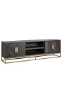 TV-kabinet BOHO 200 cm 4 dører - svart oak og brass rustfritt stål