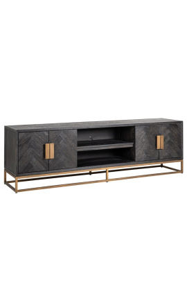 TV-kabinet BOHO 200 cm 4 dører - svart oak og brass rustfritt stål