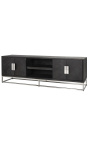 Mueble BOHO 185 cm 4 puertas - roble negro y acero inoxidable plata