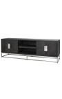 TV-kabinet BOHO 185 cm 4 dører - svart oak og sølv rustfritt stål