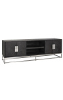 Mueble BOHO 185 cm 4 puertas - roble negro y acero inoxidable plata