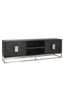 TV-kabinet BOHO 185 cm 4 dører - svart oak og sølv rustfritt stål