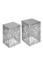 Set of 2 "Cory" side tables in steel and silver metal