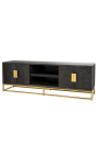 TV cabinet BOHO 200 cm 4 deuren - zwart oak en brass staalloze staal