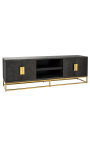 TV cabinet BOHO 200 cm 4 deuren - zwart oak en brass staalloze staal