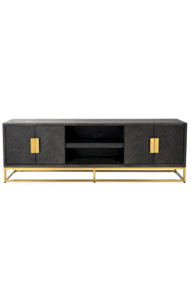 Mueble BOHO 200 cm 4 puertas - roble negro y acero inoxidable