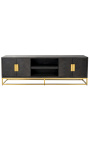 TV cabinet BOHO 200 cm 4 deuren - zwart oak en brass staalloze staal