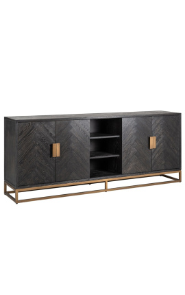 Großes BOHO Sideboard - schwarze Eiche und Messing Edelstahl