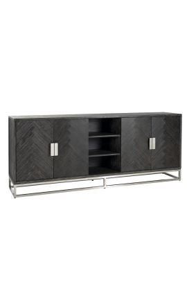 Large BOHO sideboard - black oak and silver stainless steel