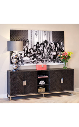 Buffet BOHO en chêne noir et acier inoxydable argenté