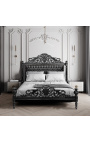 Lit Baroque tissu simili cuir noir avec strass et bois laqué noir