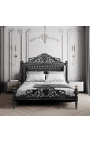 Baroque fabric faux leather bed with black rhinestones and black lacquered wood.