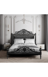 Łóżko z imitacji skóry w stylu barokowym z czarnymi kryształkami i czarnym lakierowanym drewnem.