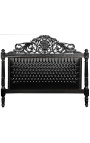 Baroque fabric faux leather bed with black rhinestones and black lacquered wood.