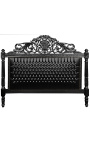 Lit Baroque tissu simili cuir noir avec strass et bois laqué noir