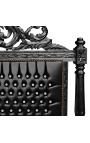 Lit Baroque tissu simili cuir noir avec strass et bois laqué noir