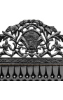 Lit Baroque tissu simili cuir noir avec strass et bois laqué noir