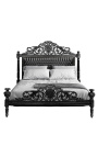 Lit Baroque tissu simili cuir noir avec strass et bois laqué noir