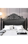 Baroque bed headboard fabric false skin leather black and rhinestones black lacquered wood.