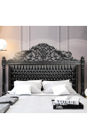 Baroque bed headboard fabric false skin leather black and rhinestones black lacquered wood.