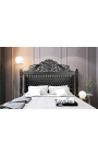 Tête de lit Baroque tissu simili cuir noir avec strass et bois laqué noir