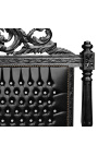 Barockbett-Kopfteil aus Stoff, Kunstleder in Schwarz und Strasssteinen aus schwarz lackiertem Holz.