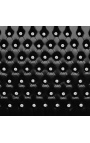 Baroque bed headboard fabric false skin leather black and rhinestones black lacquered wood.