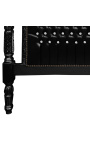 Baroque bed headboard fabric false skin leather black and rhinestones black lacquered wood.