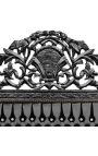 Barokk sengegavl stoff falsk hud skinn svart og rhinestones svart lakkert tre.