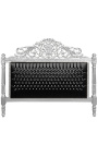 Baroque bed faux leather black with rhinestones and silver wood